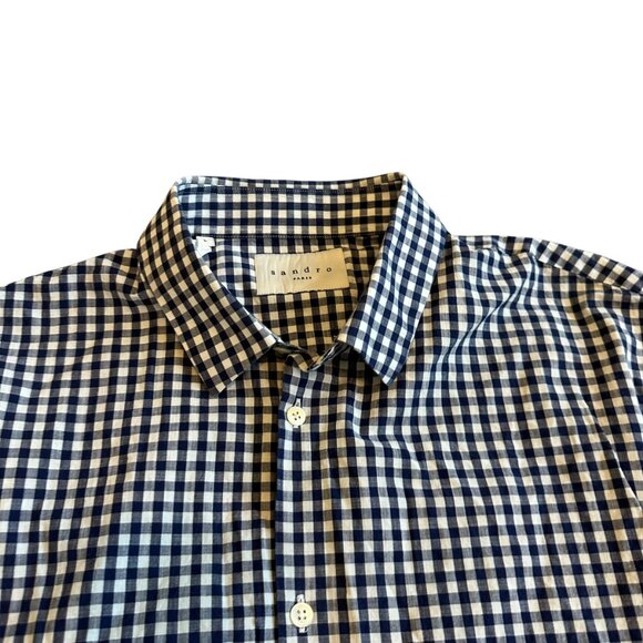 Sandro Paris Blue White Check Print Button-Down Shirt Long Sleeve Size Large - Picture 2 of 12